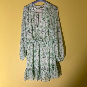 GB Green and White Floral Chiffon Ruffle Mini Dress
